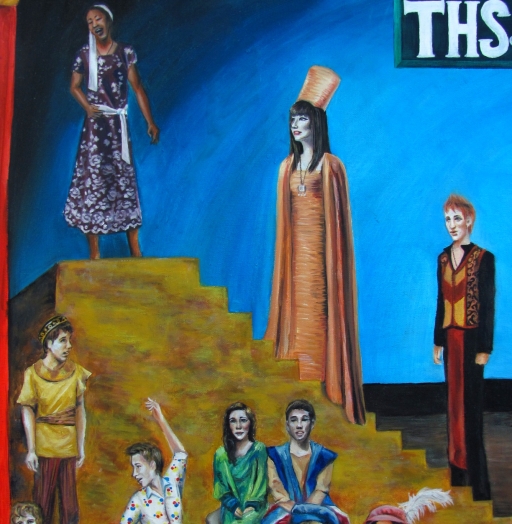 The three figures on the stairs (Aida, Amneris, and Radames) and the one in the lower left corner  (Mereb) are from Aida.  Danny Bean, who played Mereb, in the lower left is my particularly good friend. You might recognize him from some of the photos in earlier posts.